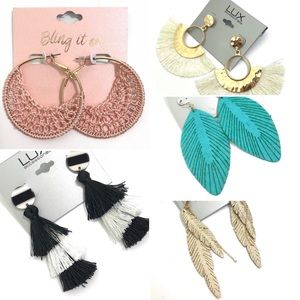 5 PAIRS EARRINGS LOT Bundle Felted Tassel Crochet